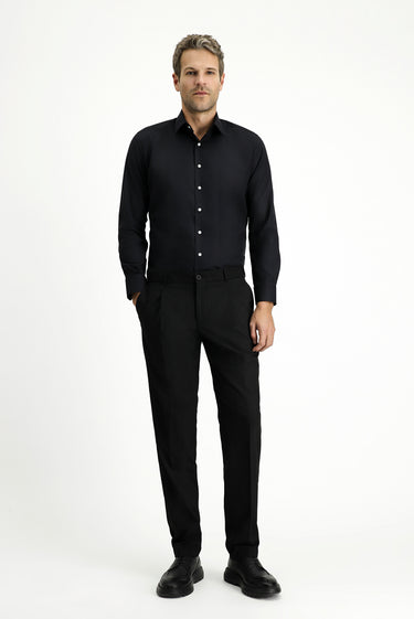Siyah Uzun Kol Slim Fit Dar Kesim Pamuk Klasik Gömlek