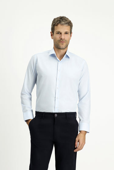 Açık Mavi Uzun Kol Slim Fit Dar Kesim Pamuk Klasik Gömlek