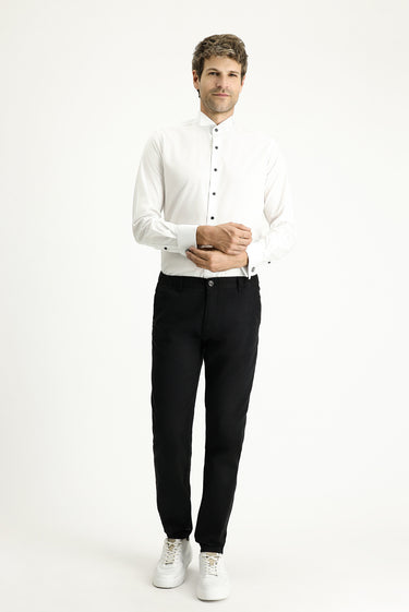 Beyaz Ata Yaka Slim Fit Dar Kesim Pamuk Gömlek