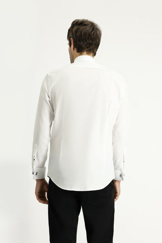 Beyaz Ata Yaka Slim Fit Dar Kesim Pamuk Gömlek