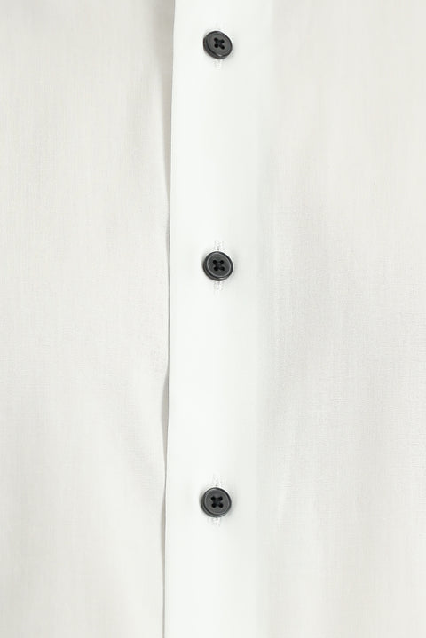 White Stand Collar Slim Fit Narrow Cut Cotton Shirt