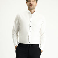 Beyaz Ata Yaka Slim Fit Dar Kesim Pamuk Gömlek