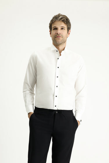 Beyaz Ata Yaka Slim Fit Dar Kesim Pamuk Gömlek