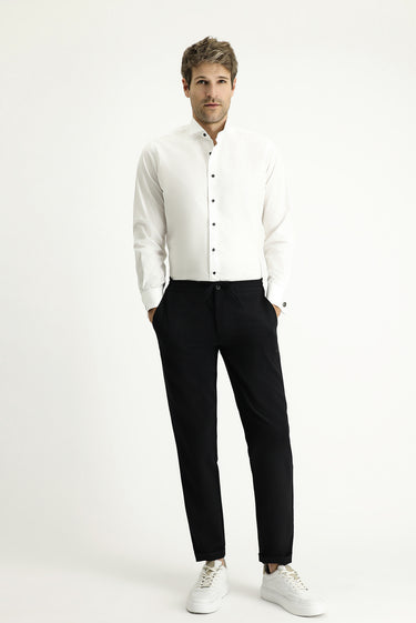 Beyaz Ata Yaka Slim Fit Dar Kesim Pamuk Gömlek