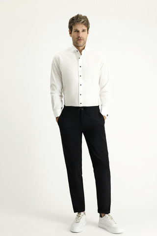Beyaz Ata Yaka Slim Fit Dar Kesim Pamuk Gömlek