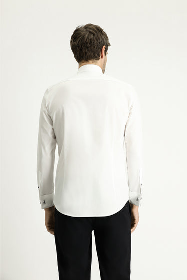 Beyaz Ata Yaka Slim Fit Dar Kesim Pamuk Gömlek
