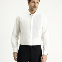 Beyaz Ata Yaka Slim Fit Dar Kesim Piliseli Pamuk Gömlek