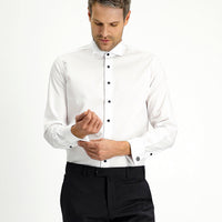 White Stand Collar Slim Fit Narrow Cut Cotton Shirt