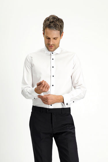 Beyaz Ata Yaka Slim Fit Dar Kesim Pamuk Gömlek