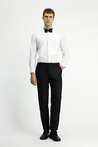 Beyaz Ata Yaka Slim Fit Dar Kesim Pamuk Piliseli Gömlek