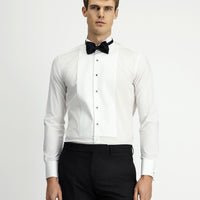 Beyaz Ata Yaka Slim Fit Dar Kesim Desenli Pamuklu Gömlek