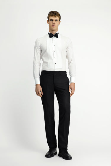 Beyaz Ata Yaka Slim Fit Dar Kesim Desenli Pamuklu Gömlek