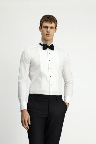 Beyaz Ata Yaka Slim Fit Dar Kesim Desenli Pamuklu Gömlek