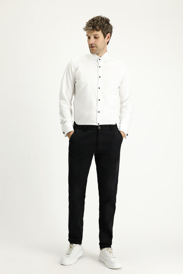 Beyaz Ata Yaka Slim Fit Dar Kesim Pamuklu Kolay Ütülenebilir Gömlek