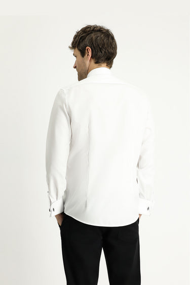 Beyaz Ata Yaka Slim Fit Dar Kesim Non Iron Pamuklu Gömlek