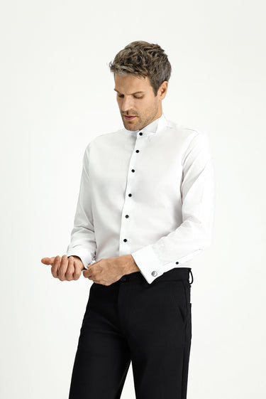 Beyaz Ata Yaka Slim Fit Dar Kesim Pamuklu Kolay Ütülenebilir Gömlek
