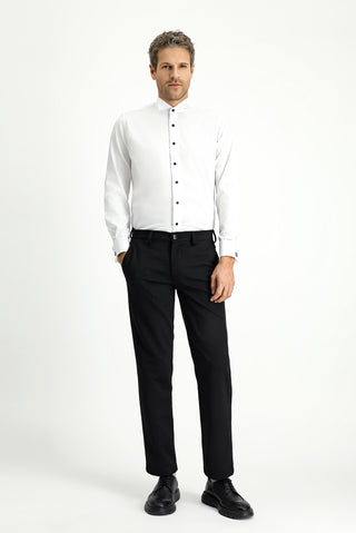 Beyaz Ata Yaka Slim Fit Dar Kesim Pamuklu Kolay Ütülenebilir Gömlek