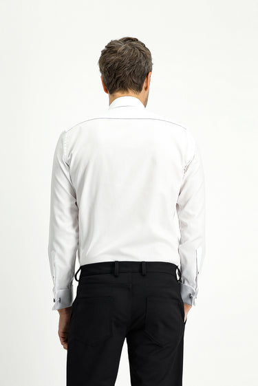 Beyaz Ata Yaka Slim Fit Dar Kesim Pamuklu Kolay Ütülenebilir Gömlek