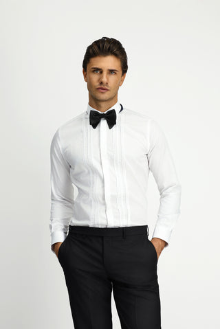Beyaz Uzun Kol Slim Fit Dar Kesim Non Iron Klasik Piliseli Pamuklu Gömlek