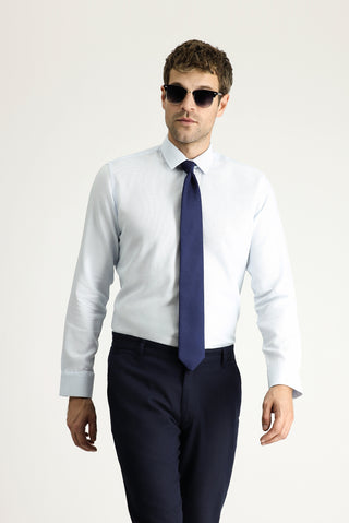 Açık Mavi Uzun Kol Slim Fit Dar Kesim Klasik Desenli Pamuk Gömlek
