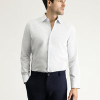 Koyu Mavi Uzun Kol Slim Fit Dar Kesim Klasik Desenli Pamuk Gömlek