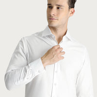 Beyaz Uzun Kol Slim Fit Dar Kesim Desenli Pamuk Gömlek