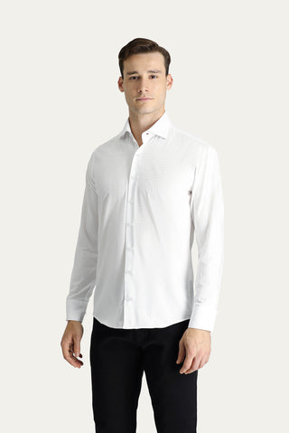 Beyaz Uzun Kol Slim Fit Dar Kesim Desenli Pamuk Gömlek