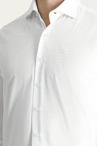 Beyaz Uzun Kol Slim Fit Dar Kesim Desenli Pamuk Gömlek