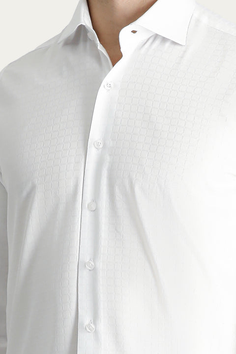 Beyaz Uzun Kol Slim Fit Dar Kesim Desenli Pamuk Gömlek