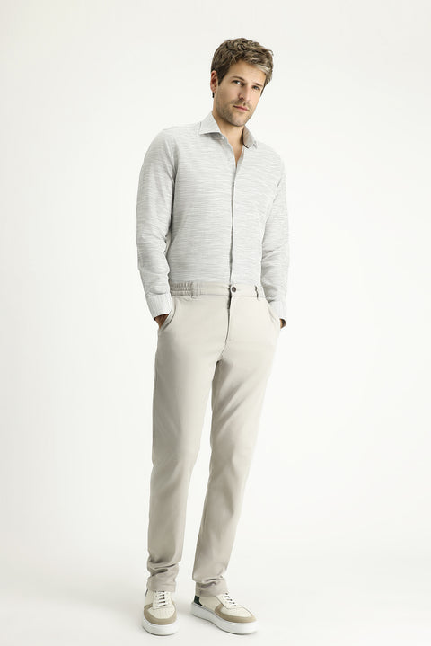 Orta Gri Uzun Kol Slim Fit Dar Kesim Desenli Pamuk Gömlek