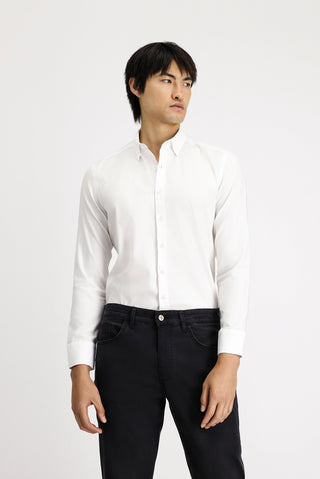 Beyaz Uzun Kol Slim Fit Dar Kesim Desenli Pamuk Gömlek