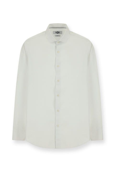 Beyaz Uzun Kol Slim Fit Dar Kesim Non Iron Desenli Klasik Pamuk Gömlek