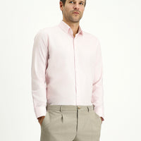 Pembe Uzun Kol Slim Fit Dar Kesim Desenli Pamuk Klasik Gömlek