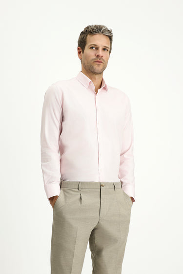 Pembe Uzun Kol Slim Fit Dar Kesim Desenli Pamuk Klasik Gömlek