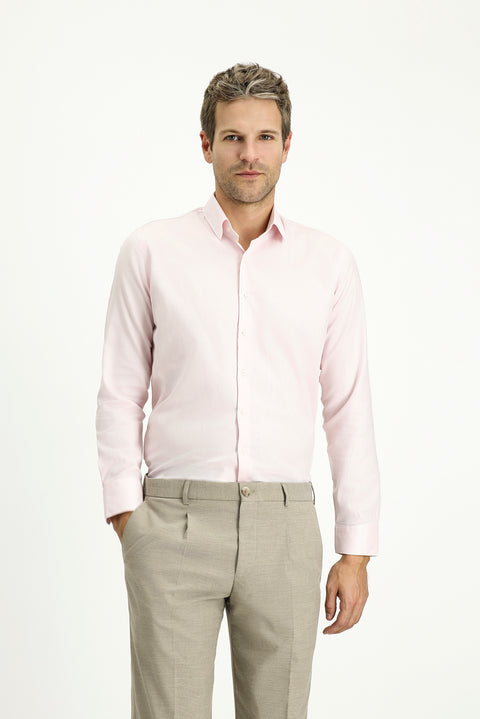Pembe Uzun Kol Slim Fit Dar Kesim Desenli Pamuk Klasik Gömlek