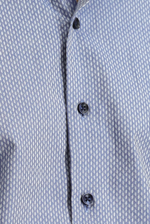 Koyu Mavi Uzun Kol Slim Fit Dar Kesim Klasik Desenli Pamuk Gömlek