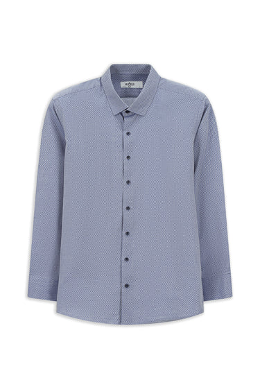 Koyu Mavi  Uzun Kol Slim Fit Dar Kesim Klasik Desenli Pamuk Gömlek