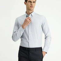 Açık Gri Uzun Kol Slim Fit Dar Kesim Klasik Desenli Pamuk Gömlek