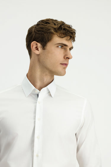 Beyaz Uzun Kol Slim Fit Dar Kesim Klasik Desenli Pamuk Gömlek