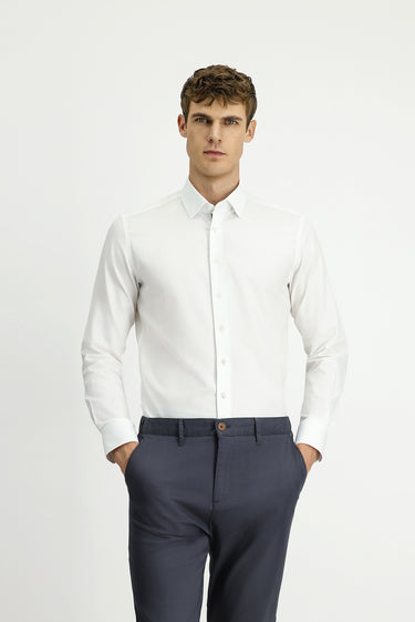 Beyaz Uzun Kol Slim Fit Dar Kesim Klasik Desenli Pamuk Gömlek