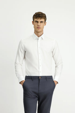 Beyaz Uzun Kol Slim Fit Dar Kesim Klasik Desenli Pamuk Gömlek