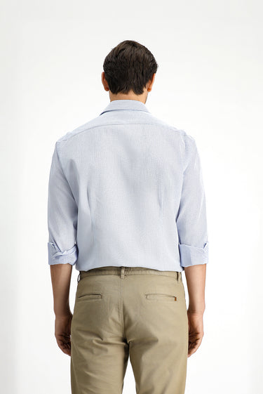 Mavi Uzun Kol Slim Fit Dar Kesim Klasik Desenli Pamuk Gömlek