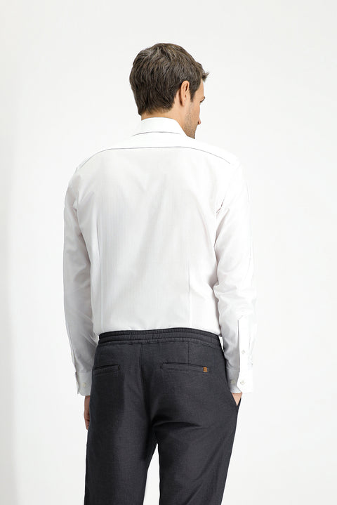 Beyaz Uzun Kol Slim Fit Dar Kesim Klasik Desenli Pamuk Gömlek