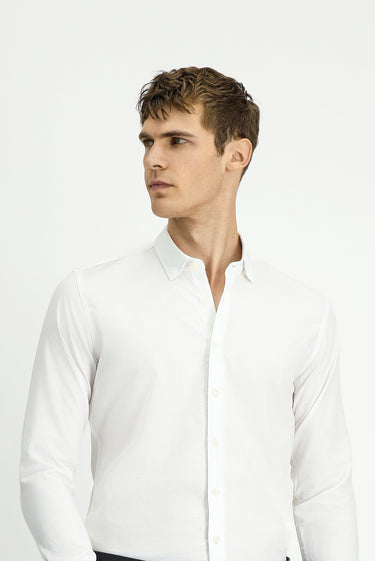 Beyaz Uzun Kol Slim Fit Dar Kesim Klasik Desenli Pamuk Gömlek