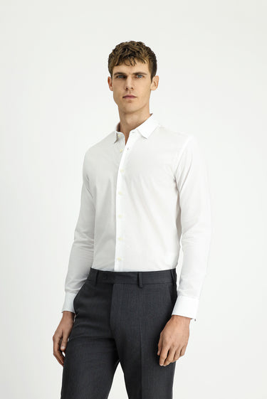 Beyaz Uzun Kol Slim Fit Dar Kesim Klasik Desenli Pamuk Gömlek