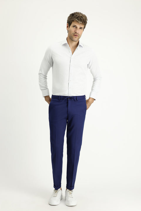 Uçuk Mavi Uzun Kol Slim Fit Dar Kesim Klasik Desenli Pamuklu Kolay Ütülenebilir Gömlek