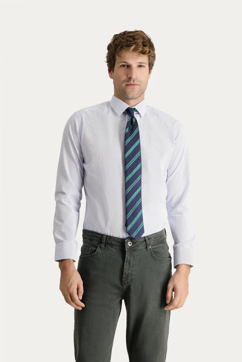 Light Blue Long Sleeve Slim Fit Narrow Cut Non-Iron Cotton Shirt