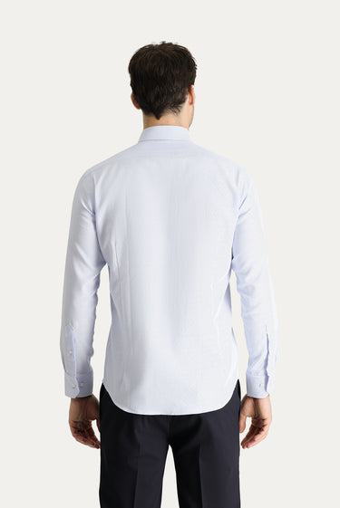 Açık Mavi Uzun Kol Slim Fit Dar Kesim Non Iron Desenli Pamuklu Gömlek