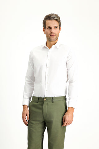 Beyaz Uzun Kol Slim Fit Dar Kesim Klasik Non Iron Desenli Pamuklu Gömlek