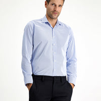 Açık Mavi Uzun Kol Slim Fit Dar Kesim Non Iron Klasik Desenli Pamuklu Gömlek